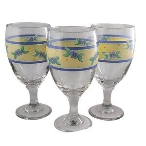 3 Pfaltzgraff Summer Breeze Ice Tea Glasses Water Goblets 7"yellow blue floral